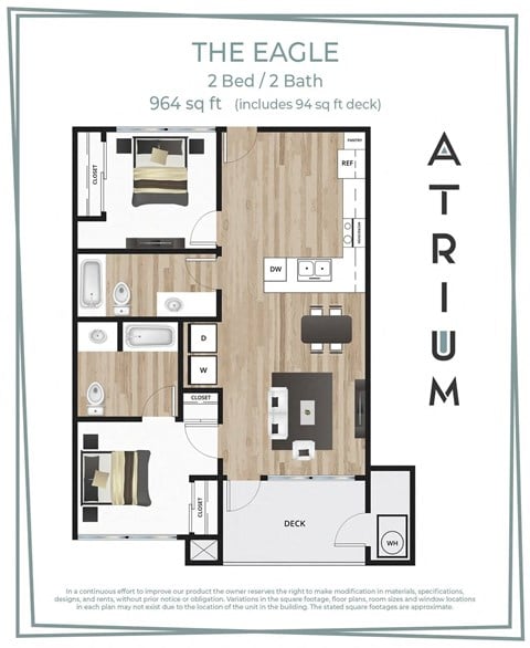 Floor plan for 2 beds, 2 baths, 871 sqft